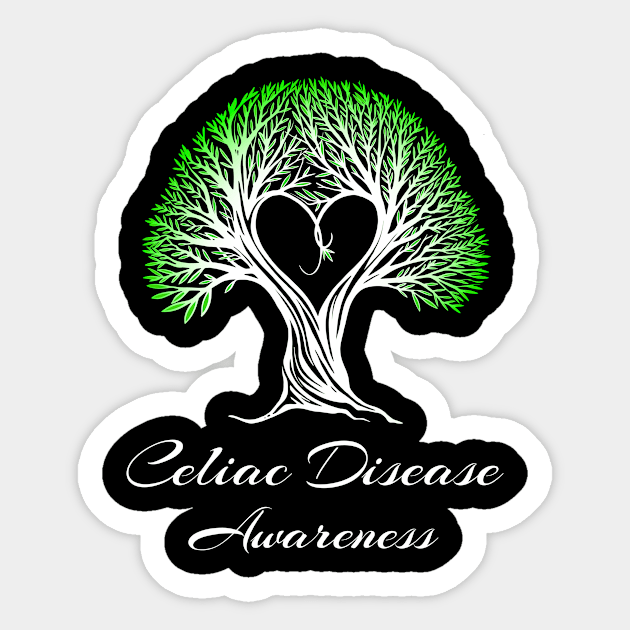 Celiac Disease Awareness Tree With Heart Sticker by MerchAndrey